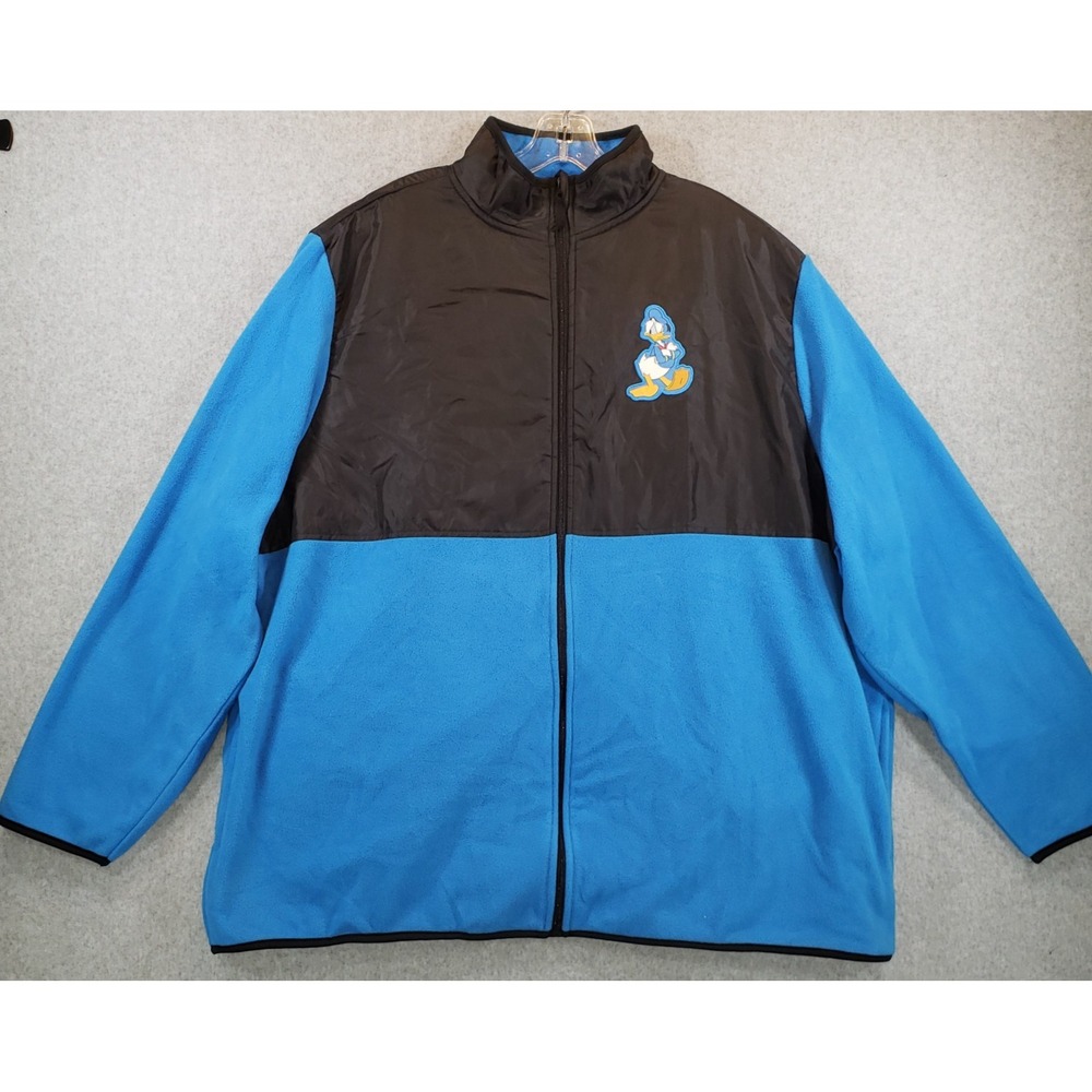 Disney Full Zip Fleece Pullover Donald Duck Unisex Blue Black Color Block Sz 2XL
